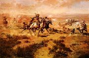 Charles M Russell The Attack on the Wagon Train oil painting reproduction